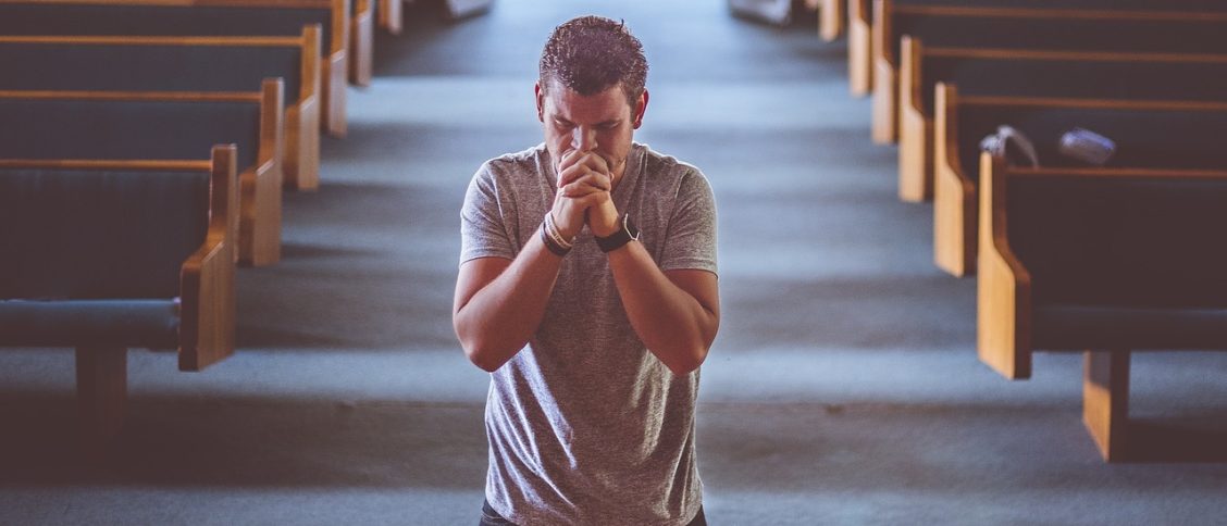 man, praying, church