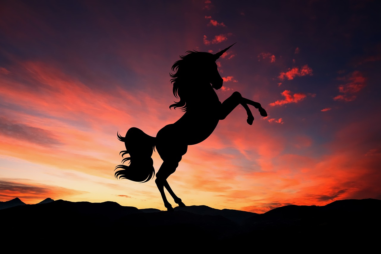 unicorn, sunset, fantasy
