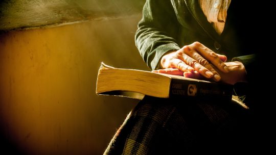 book, woman, hands