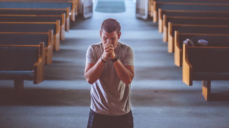 man, praying, church