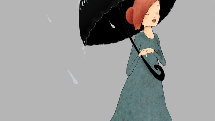 rain, girl, umbrella
