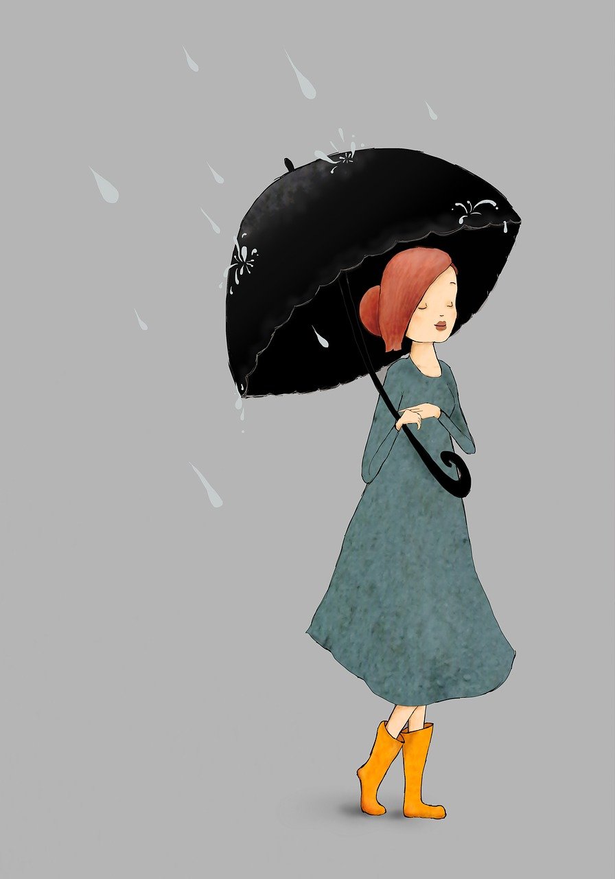 rain, girl, umbrella