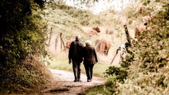 elderly, couple, walking