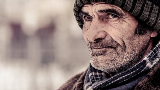 old man, face, winter