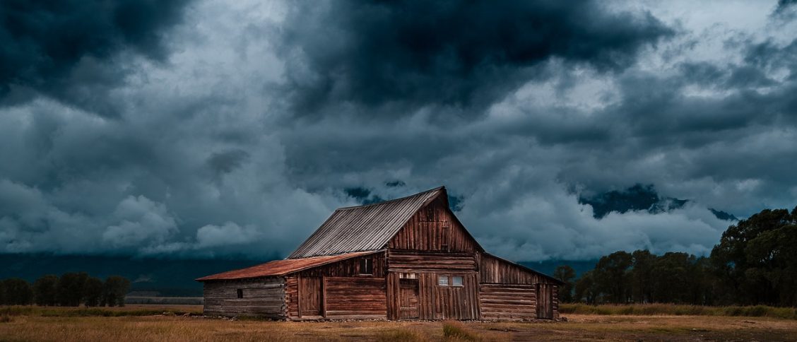 cabin, countryside, storm