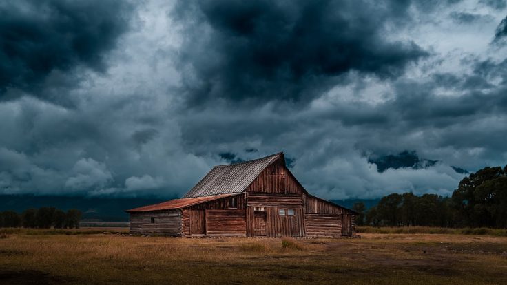 cabin, countryside, storm